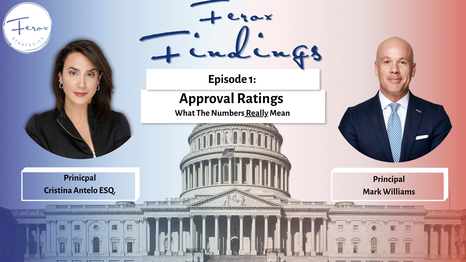 Ferox Findings podcast Episode 1 graphic with Principals Cristina Antelo and Mark Williams, Approval Ratings: What the Numbers Really Mean
