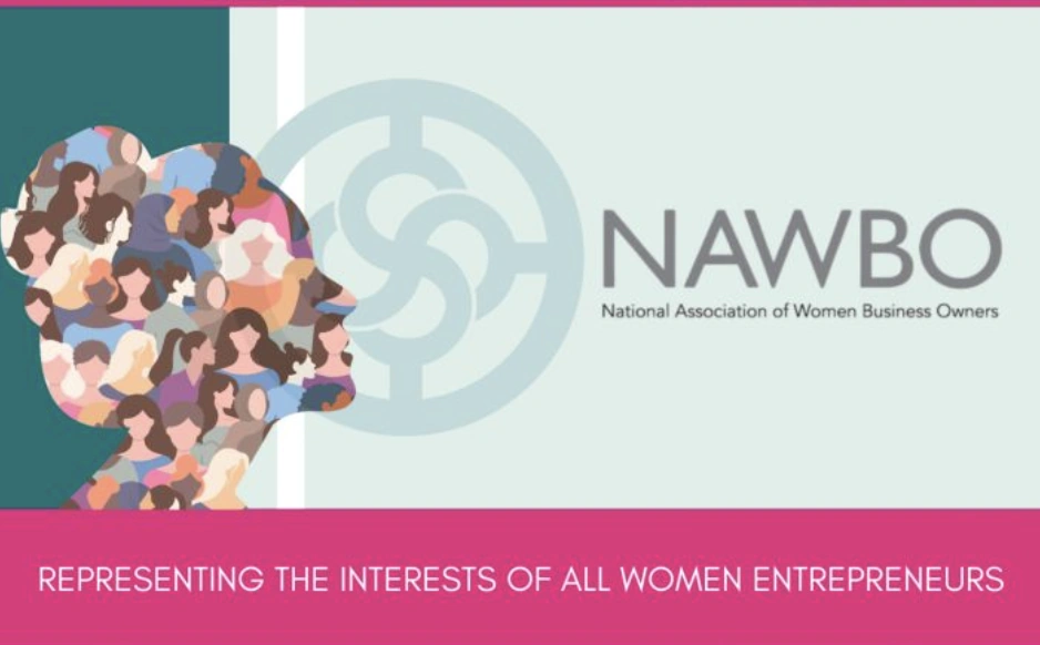 NAWBO logo, National Association of Women Business Owners, with the text Representing the interests of all women entrepreneurs